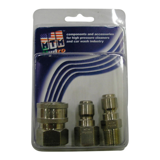 Stainless steel 1/4-inch quick coupler and plug pack for pressure-washing accessories