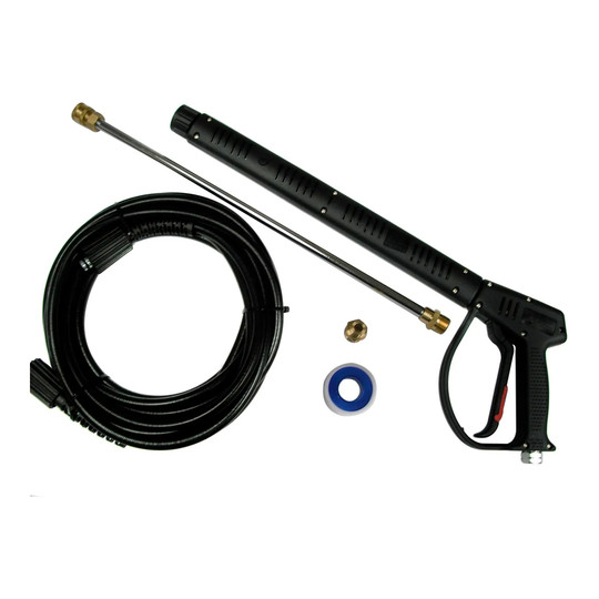 Pressure washing gun kit with hose and wand extension