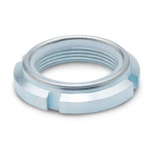 Zinc-plated steel slotted spanner lock nut with polyamide insert, M10 x 0.75