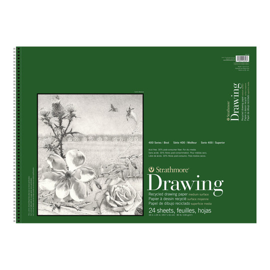 Recycled Side-Wire Drawing Paper Pad, 18 x 24 in., 24 Sheets