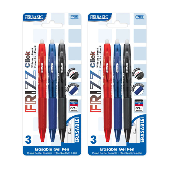 Erasable Retractable Gel Pens with Grip, Assorted Colors, 6-Pack