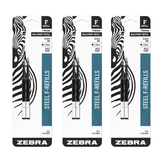 F-Series Black Pen Refills, 1.6 mm, 6-Pack