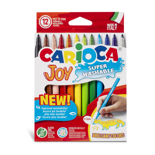 Fine Tip Washable Felt Tip Pens, Assorted Colors, 12-Pack