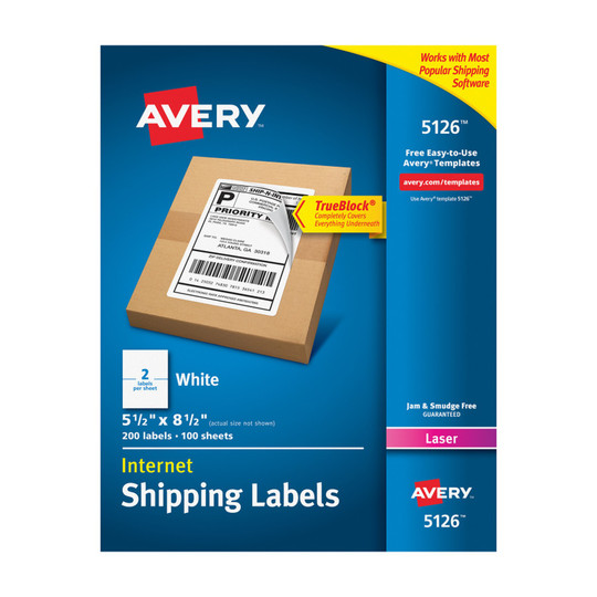 Half-Sheet Printable Shipping Labels, 5-1/2 x 8-1/2 in., White, 200 Pack