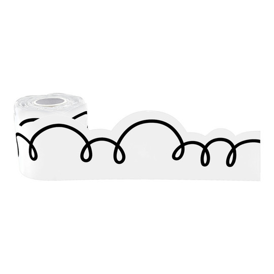 Black and White Squiggle Rolled Border Trim