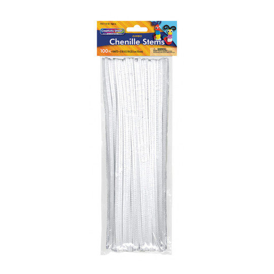 White Jumbo Chenille Stems, 12 in. x 6 mm, 100-Pack