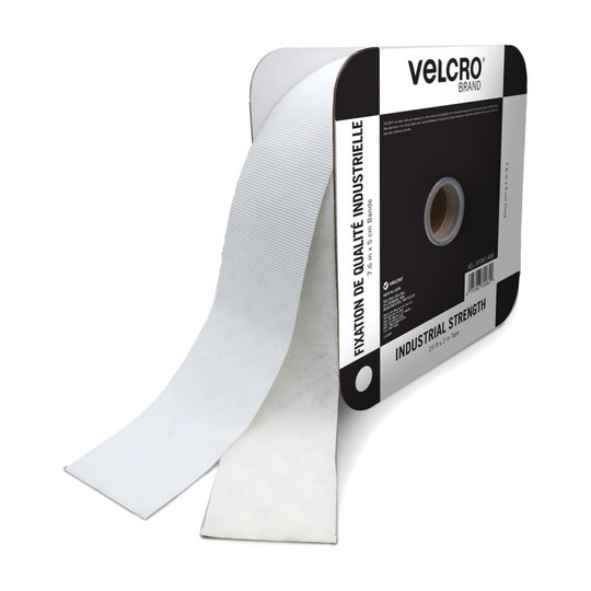 Industrial Strength Hook and Loop Tape, 25 ft x 2 in, White