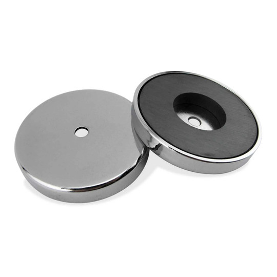 Silver ceramic round base magnet with center attachment hole
