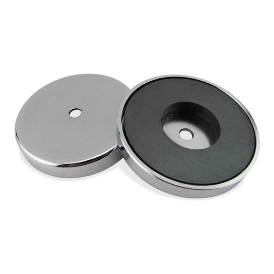 Silver ceramic round base magnet with center attachment hole