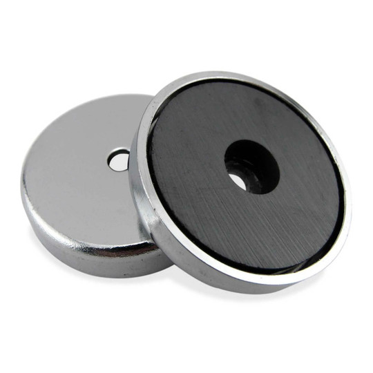 Silver ceramic round base magnet with center attachment hole