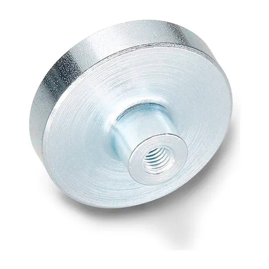 Disc-shaped shielded retaining magnet assembly with threaded bushing