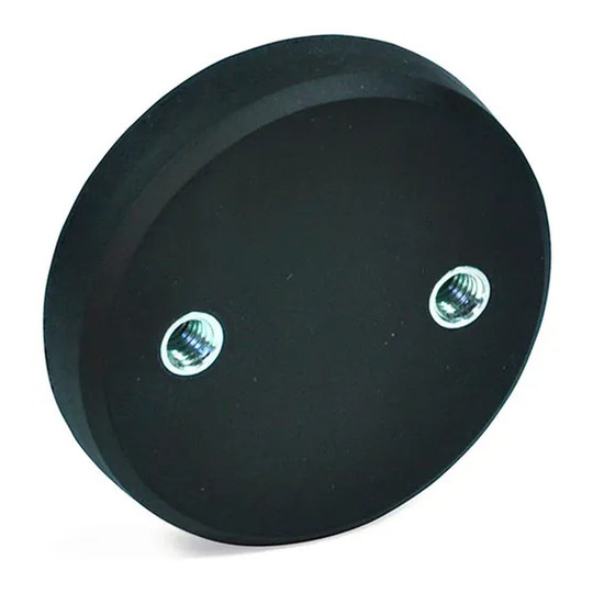 Rubber-shelled disc retaining magnet with two internal threads