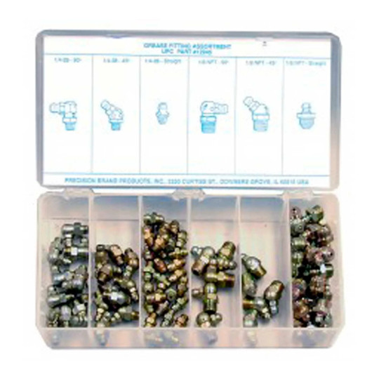 90-piece grease fitting assortment kit in a plastic compartment box