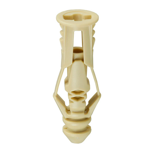 Beige triple-grip plastic drywall anchors, #6, 100-pack