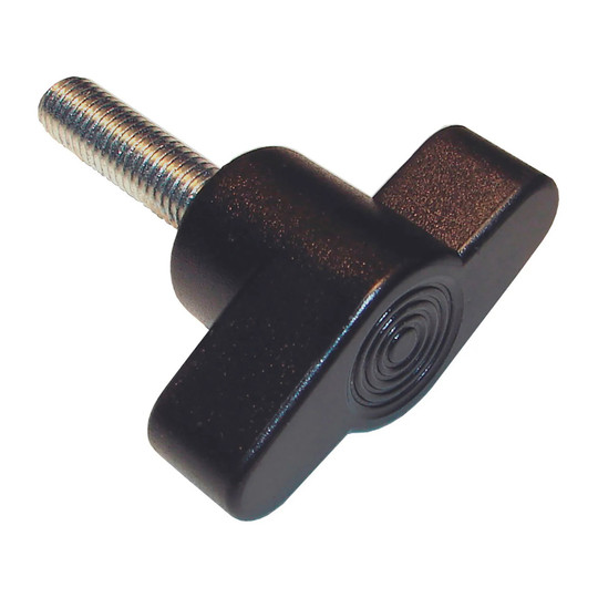 Black T-knob thumb screw with zinc-plated steel threaded shaft