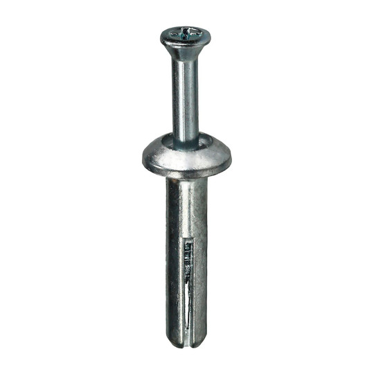 Zamac flat head nail drive anchors with carbon steel pins, 1/4 in. x 3/4 in., 100-pack