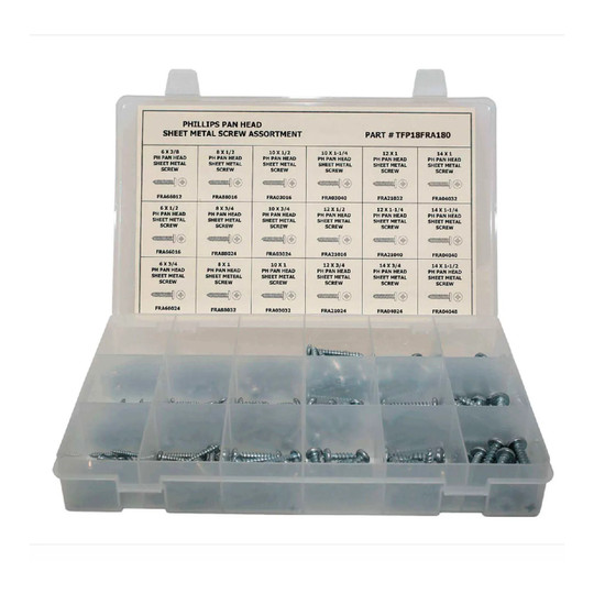 275-piece zinc-plated steel Phillips pan head sheet metal screw assortment