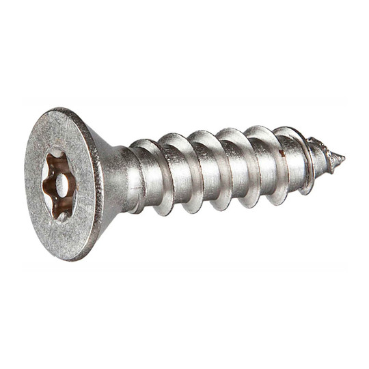 #10AB x 2 inch tamper-resistant flat pin-head Torx stainless steel sheet metal screws