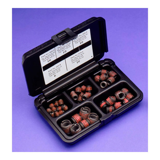 Carbon steel threaded insert assortment for metal, UNC #10 to 7/16