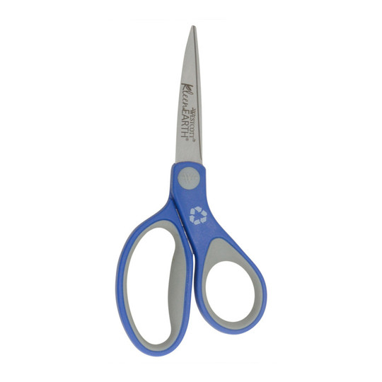 7-Inch Soft Handle Straight Scissors, Blue/Gray