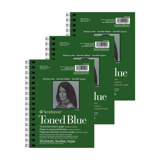 400 Series Recycled Toned Blue Side-Wire Sketch Pads, 5.5 x 8.5 in., 50 Sheets, 3-Pack