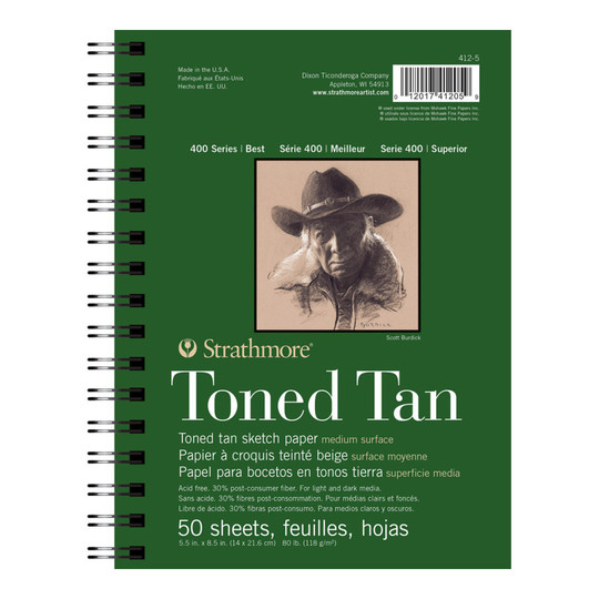 Toned Tan Recycled Sketch Pad, Side Wire Bound, 50 Sheets, 5.5 x 8.5 in.