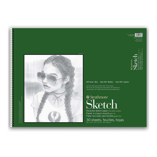 Recycled Sketch Paper Pad, Side Wire Bound, 18 x 24 in., 30 Sheets