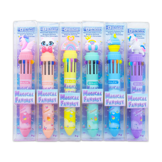 Fantasy 10-Color Retractable Pens, Assorted Designs, 6-Pack