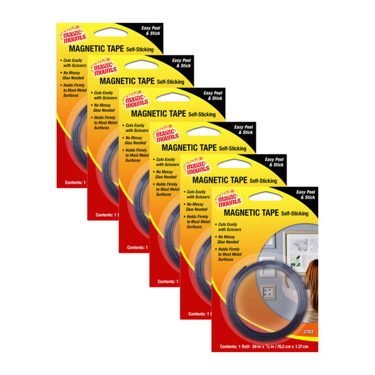 Magnetic Tape, 1/2 in. x 30 in. Rolls, Pack of 6