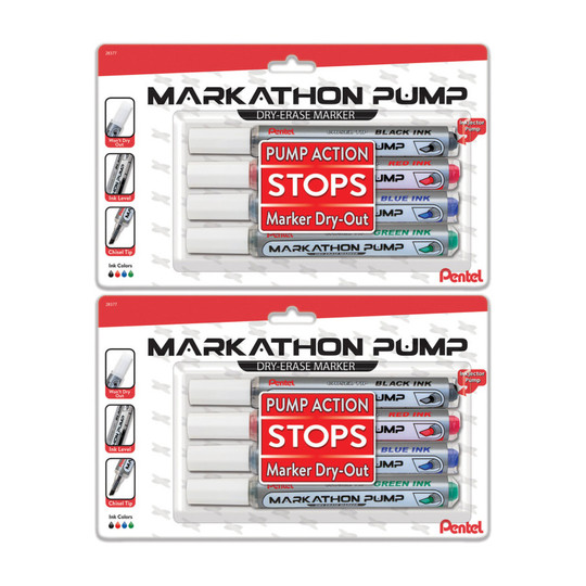 Pump Dry Erase Markers, Chisel Tip, Assorted Colors, 8 Count