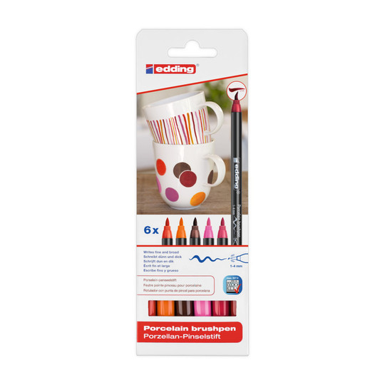Warm Color Porcelain and Glass Brush Pen Set, 6-Pack