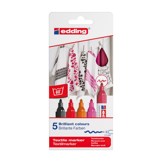 Textile Markers, Warm Colors, Set of 5