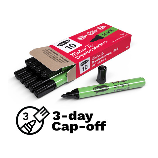 Slim Barrel Medium Tip Dry Erase Markers, Black, Pack of 10