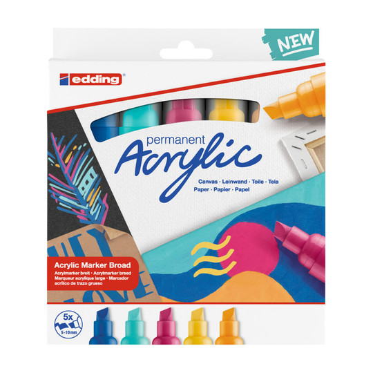 Broad-Tip Acrylic Marker Set, Abstract Colors, 5 Pack