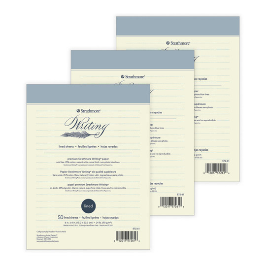 Lined Writing Paper Pads, 6 x 8 in., 50 Sheets, Pack of 3