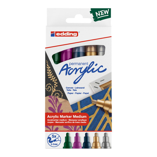 Medium-Tip Acrylic Paint Markers, Festive Colors, 5-Pack