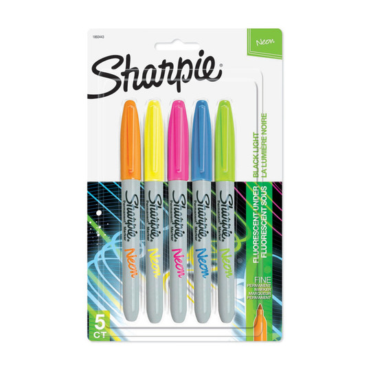 Neon Fine Point Permanent Markers, Assorted Colors, 5-Pack