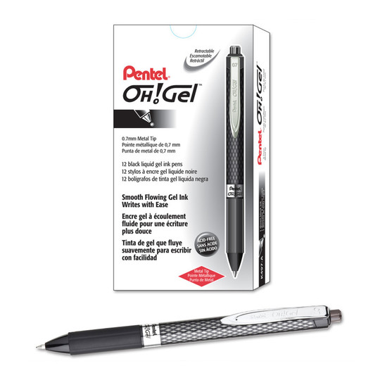 Retractable Gel Pens, Medium Point, Black Ink, 12-Pack