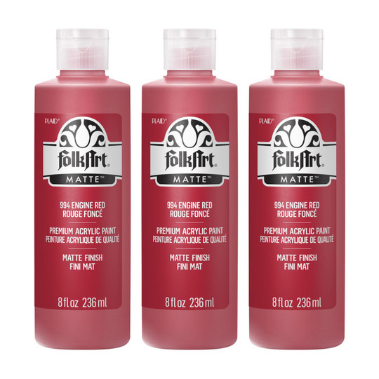 Matte Acrylic Craft Paint, Engine Red, 8 oz Bottles, Pack of 3