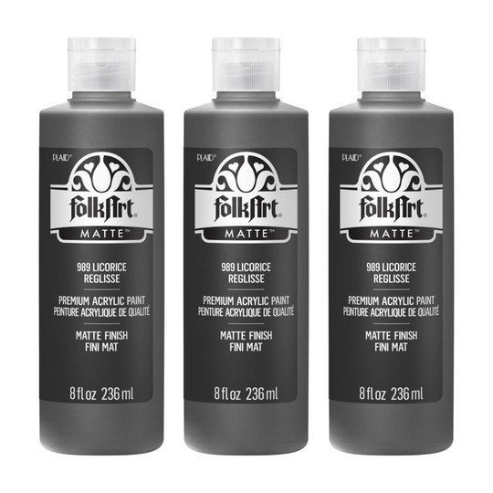 Matte Acrylic Paint, Licorice, 8 oz. Bottles, Pack of 3