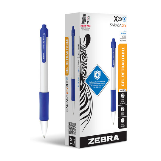 Antimicrobial Retractable Gel Pen, 0.7 mm, Blue, 12-Pack