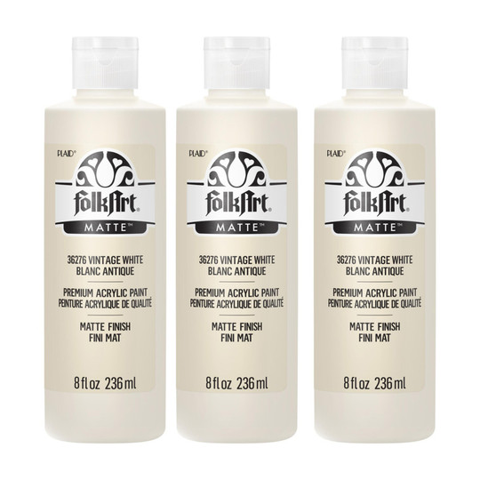 Matte Acrylic Paint, Vintage White, 8 oz. Bottles, Pack of 3