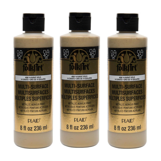 Metallic Acrylic Paint, 14K Gold, 8 oz., Pack of 3