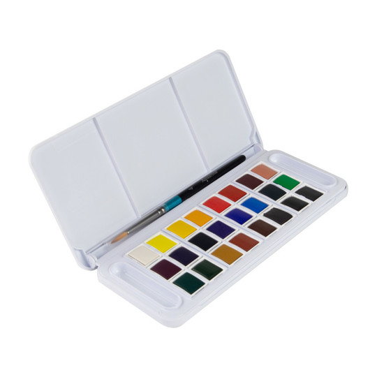 24-Color Half Pan Watercolor Travel Set with Brush