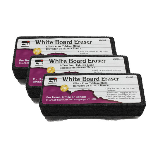 Felt and Foam Dry Erase Erasers, Gray and Black, Pack of 3