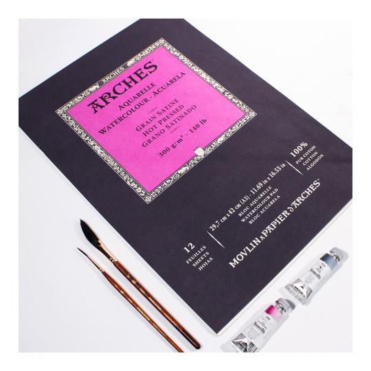 Hot Press Watercolor Paper Pad, Natural White, 140 lb, 12 Sheets, 11.69 x 16.53 in