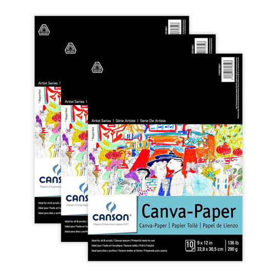 Artist Series Canvas Pad, 9 x 12 Inches, 10 Sheets, Pack of 3