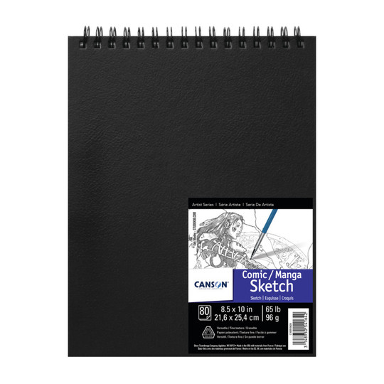 Manga Sketch Art Book with Black Cover, 80 Sheets, 8.5 x 10 in.
