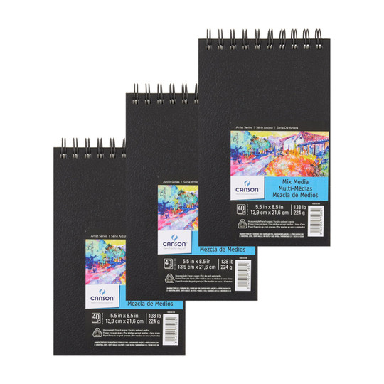 Artist Series Mixed Media Art Book, Black Cover, 40 Sheets, Pack of 3