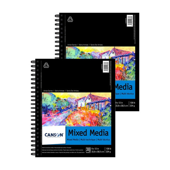 Mixed Media Paper Pad with Side Wire Binding, 9 x 12 in., 30 Sheets, Pack of 2